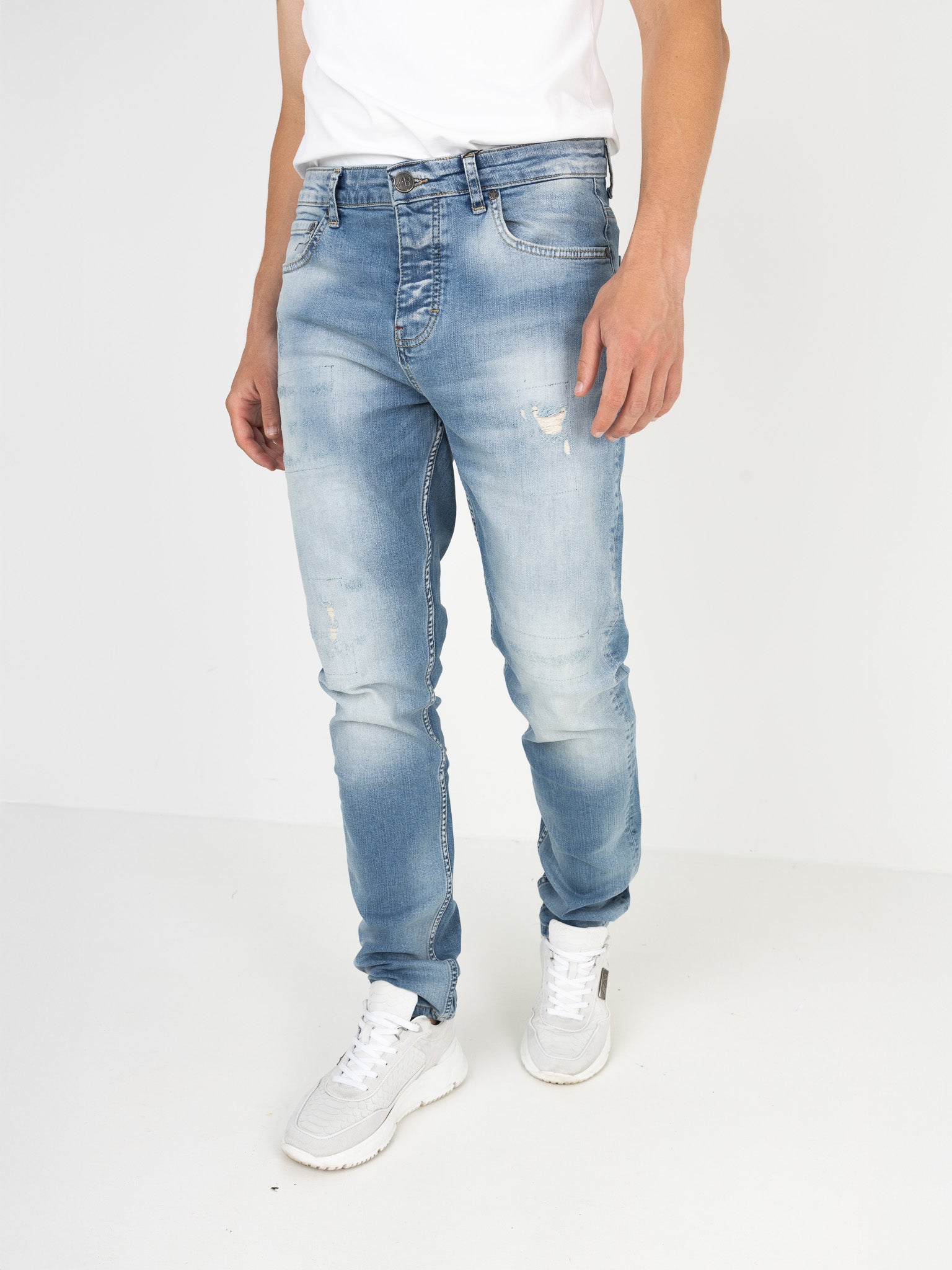 Slim-Fit Denim Jeans Paint | Dark Blue | Mid Blue