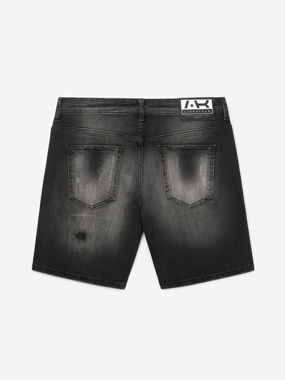 Short Denim Jeans | Dark Grey - Destroyed Paint