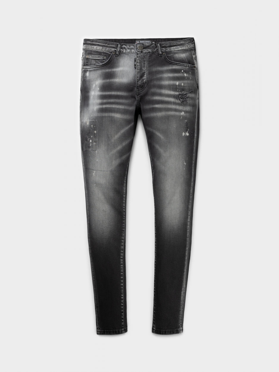 Slim Denim Jeans | Dark Grey - Destroyed Paint