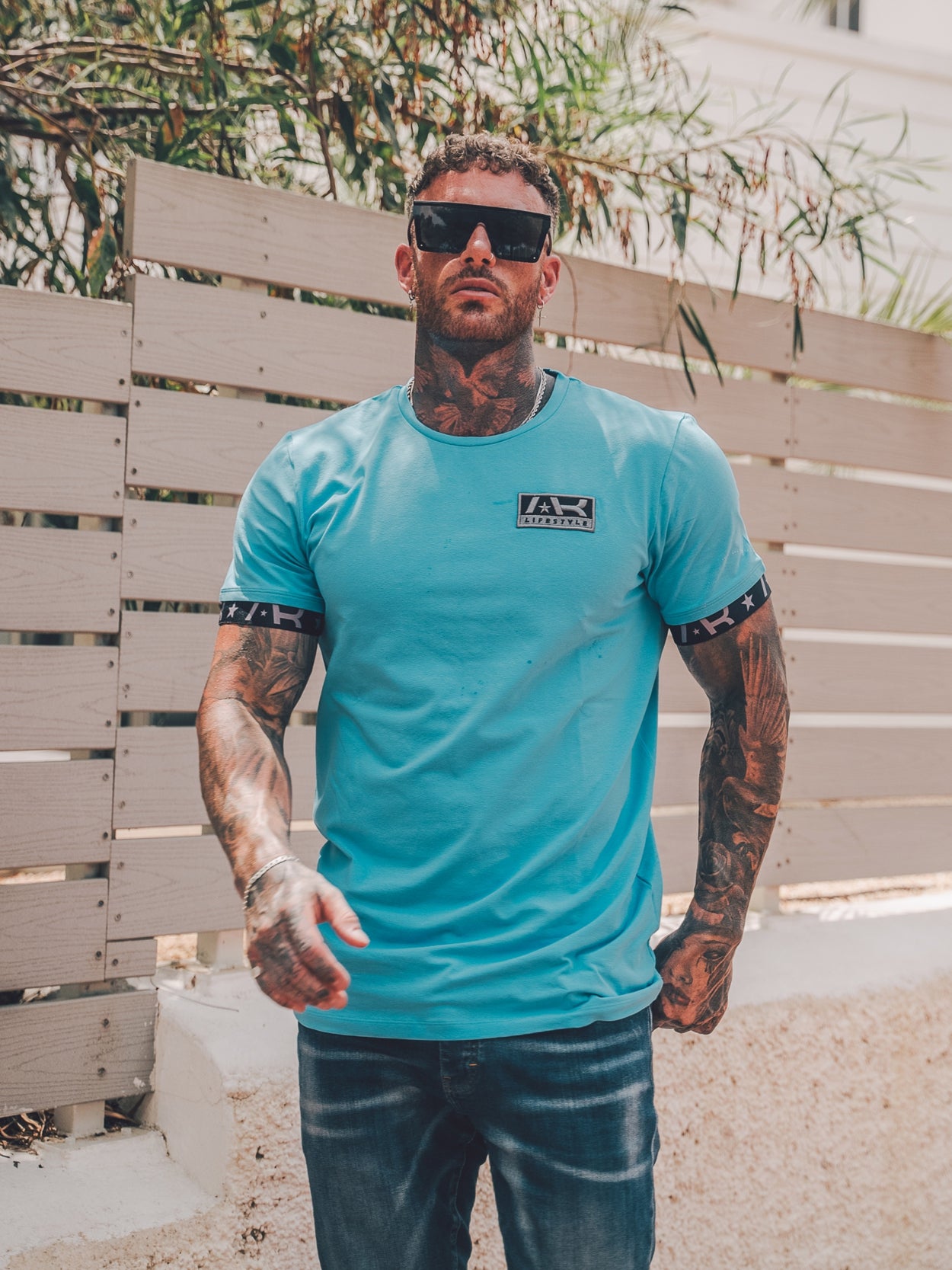 Flag Tee | Cyan Blue