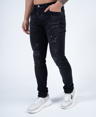 Slim-Fit Denim Jeans Paint | Jet Black
