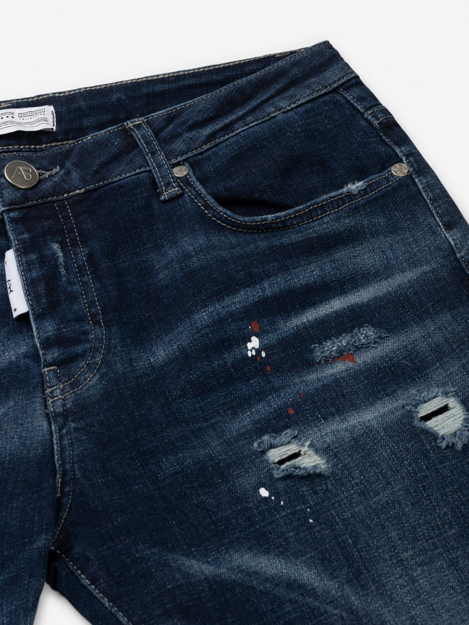 Slim Denim Jeans | Dark Blue - Destroyed