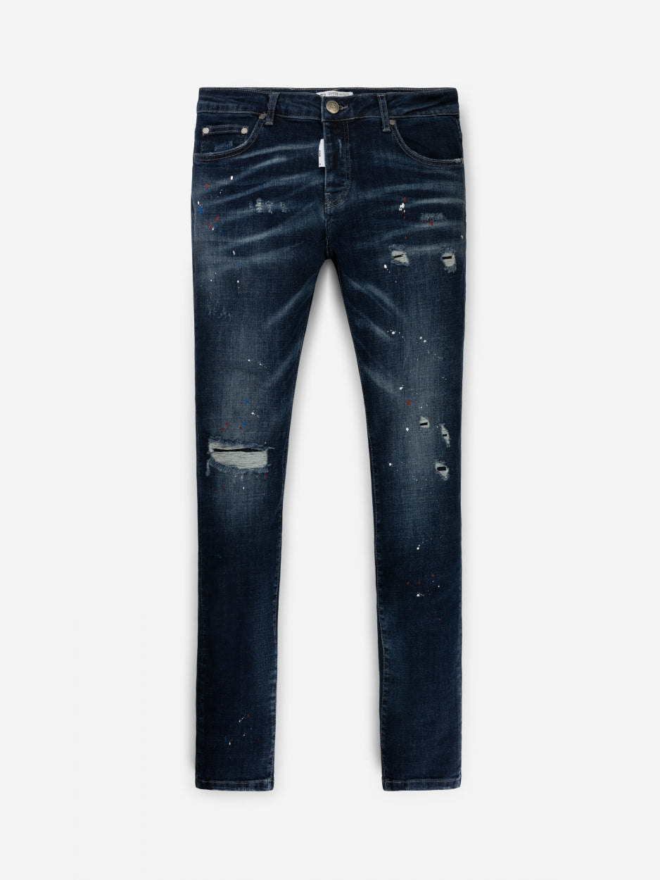 Slim Denim Jeans | Dark Blue - Destroyed