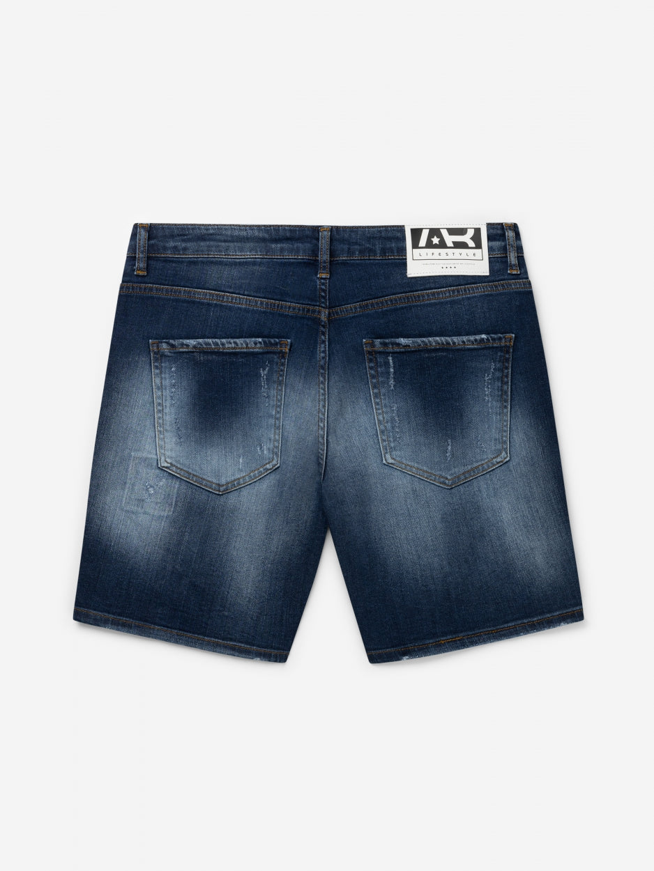 Short Denim Jeans | Mid Blue - Destroyed