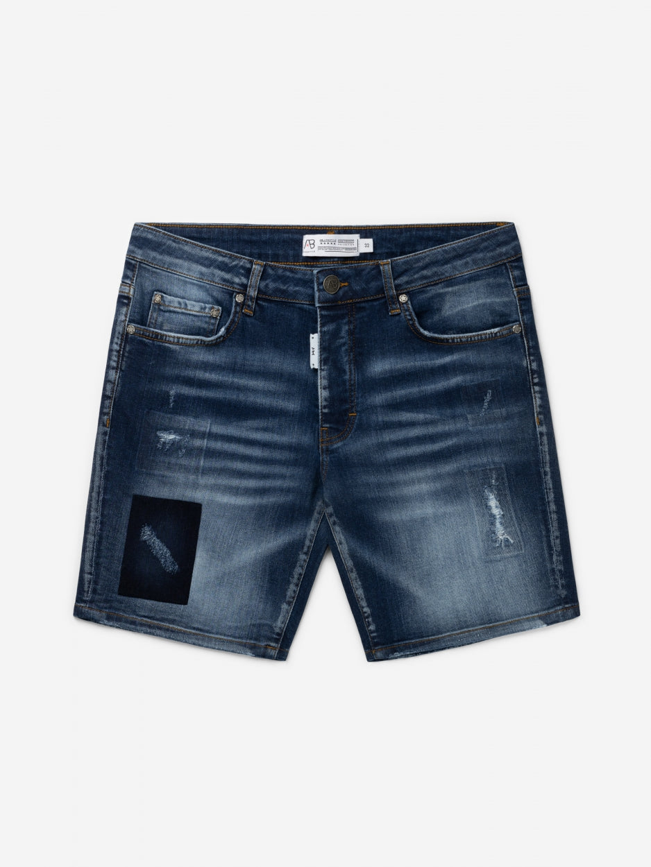 Short Denim Jeans | Mid Blue - Destroyed