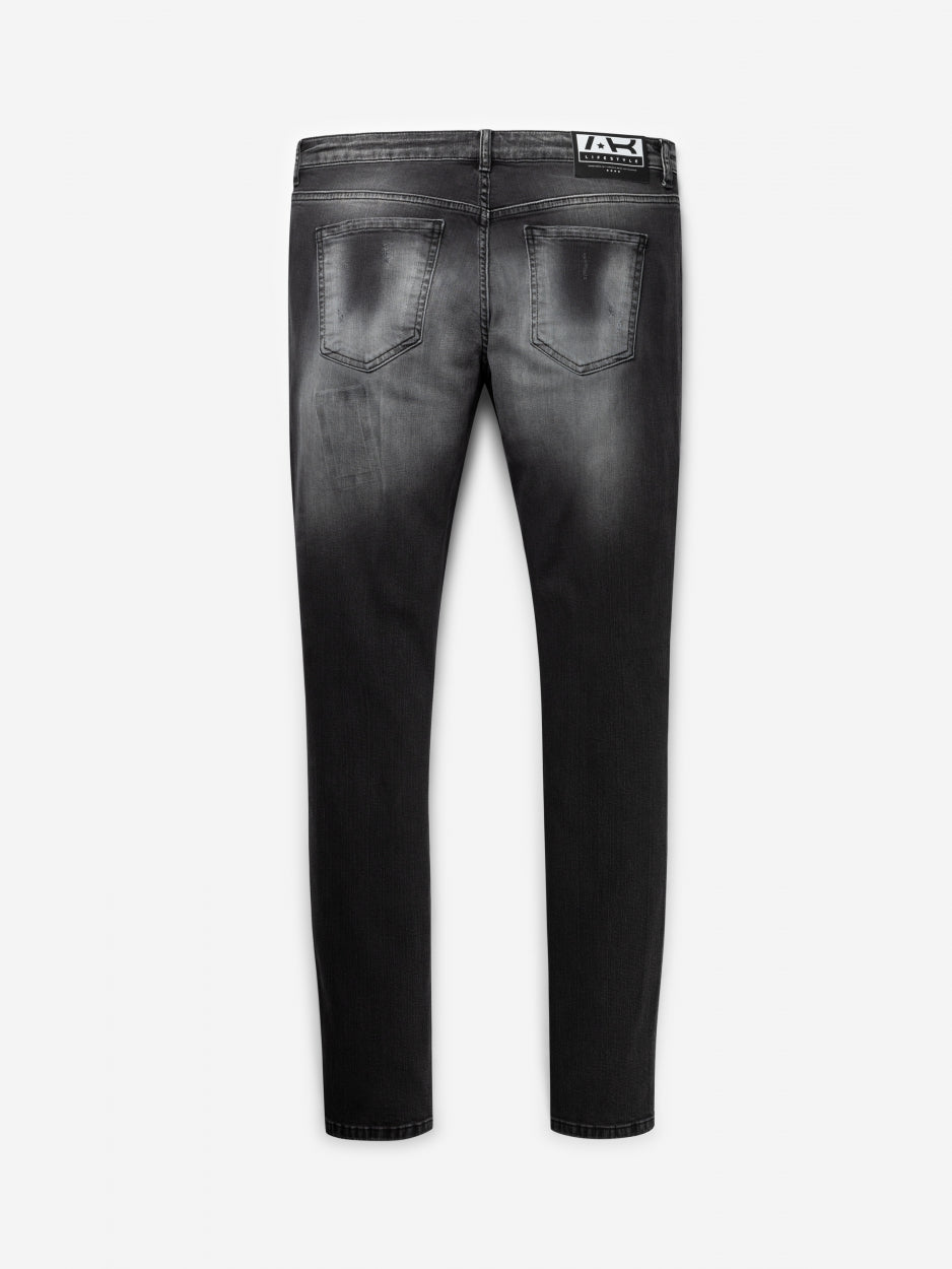 Slim Denim Jeans | Dark Grey - Destroyed Paint