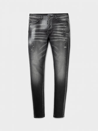 Slim Denim Jeans | Dark Grey - Destroyed Paint