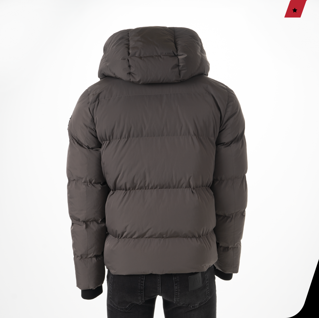 Hooded Down Jacket | Stone gray