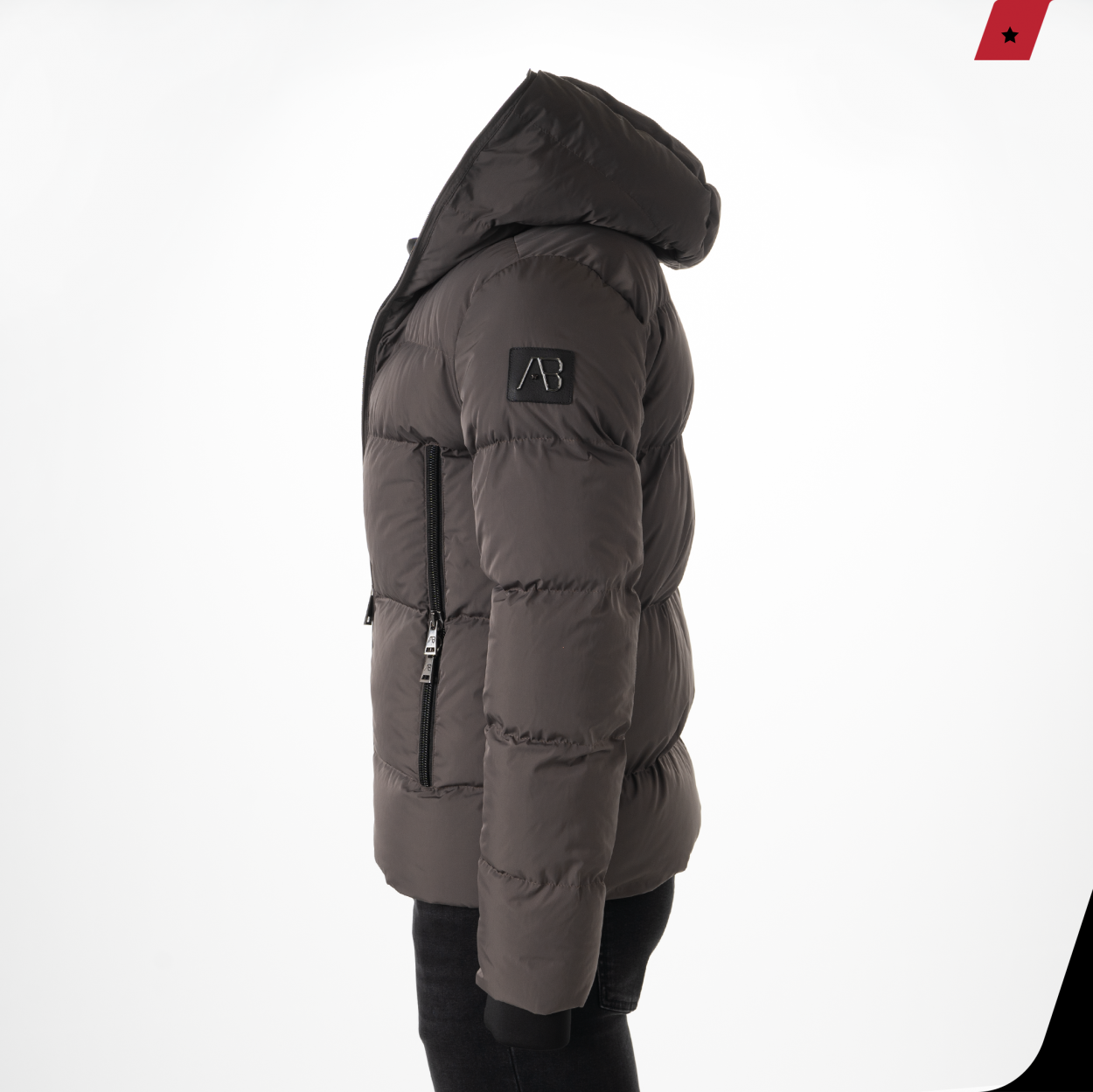 Hooded Down Jacket | Stone gray